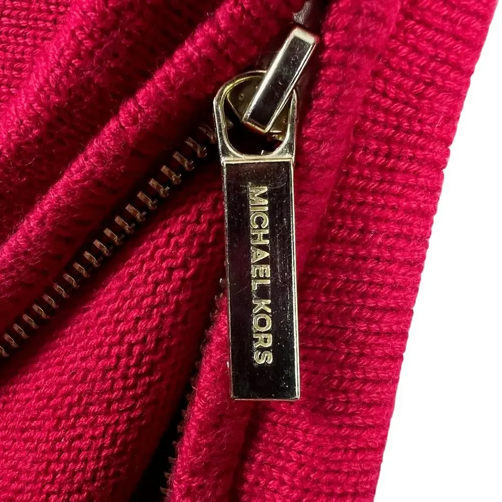 Michael Kors Red Tunic Sweater Womens M Gold Zip High Low Long Sleeve Knit Top